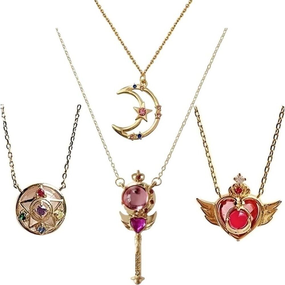 Anime Pendant Necklaces Gold Plated Moon Star Wing Crystal Cosplay Jewelry